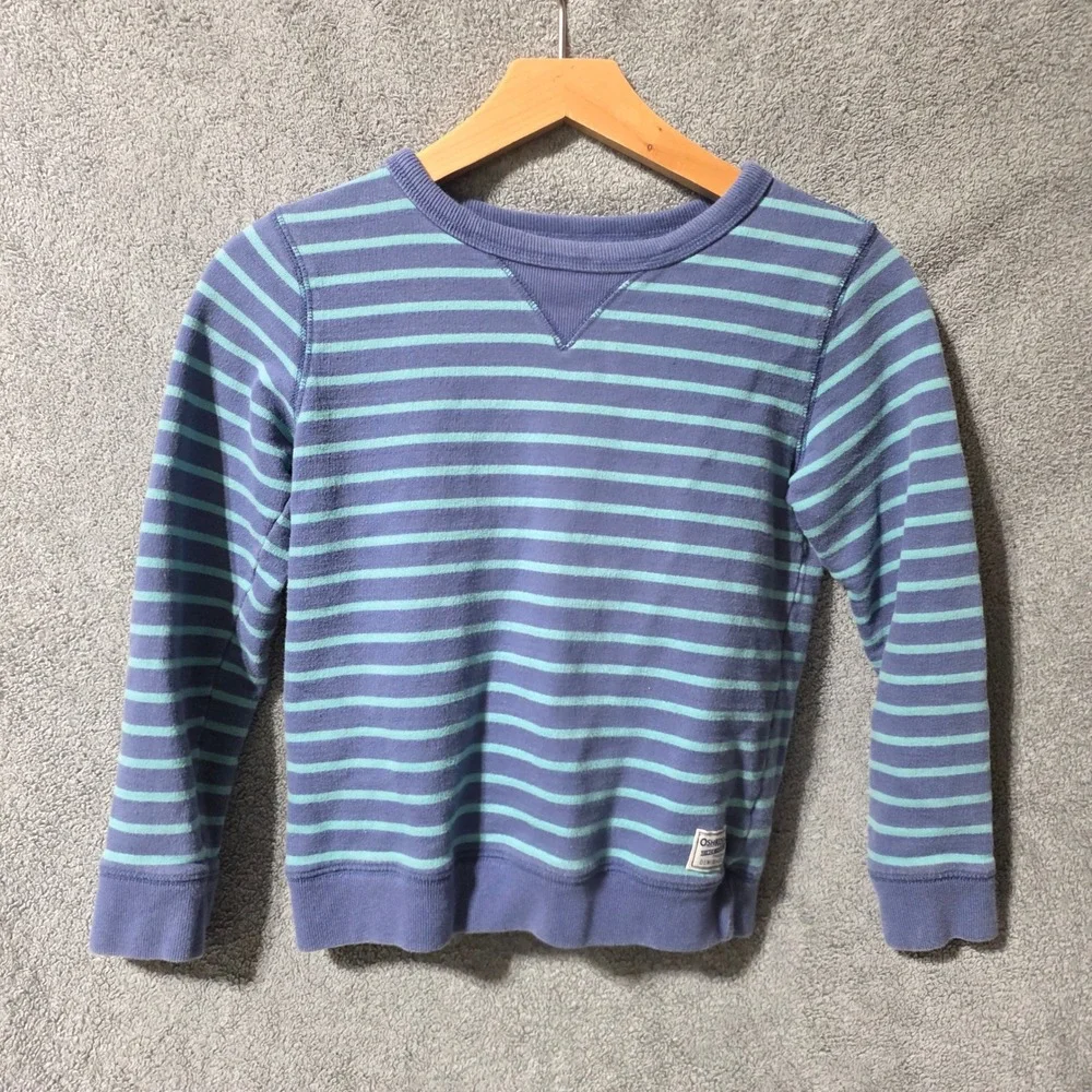 OshKosh Bgosh Kids Blue Teal Striped Cotton French Terry Sweatshirt Size 8